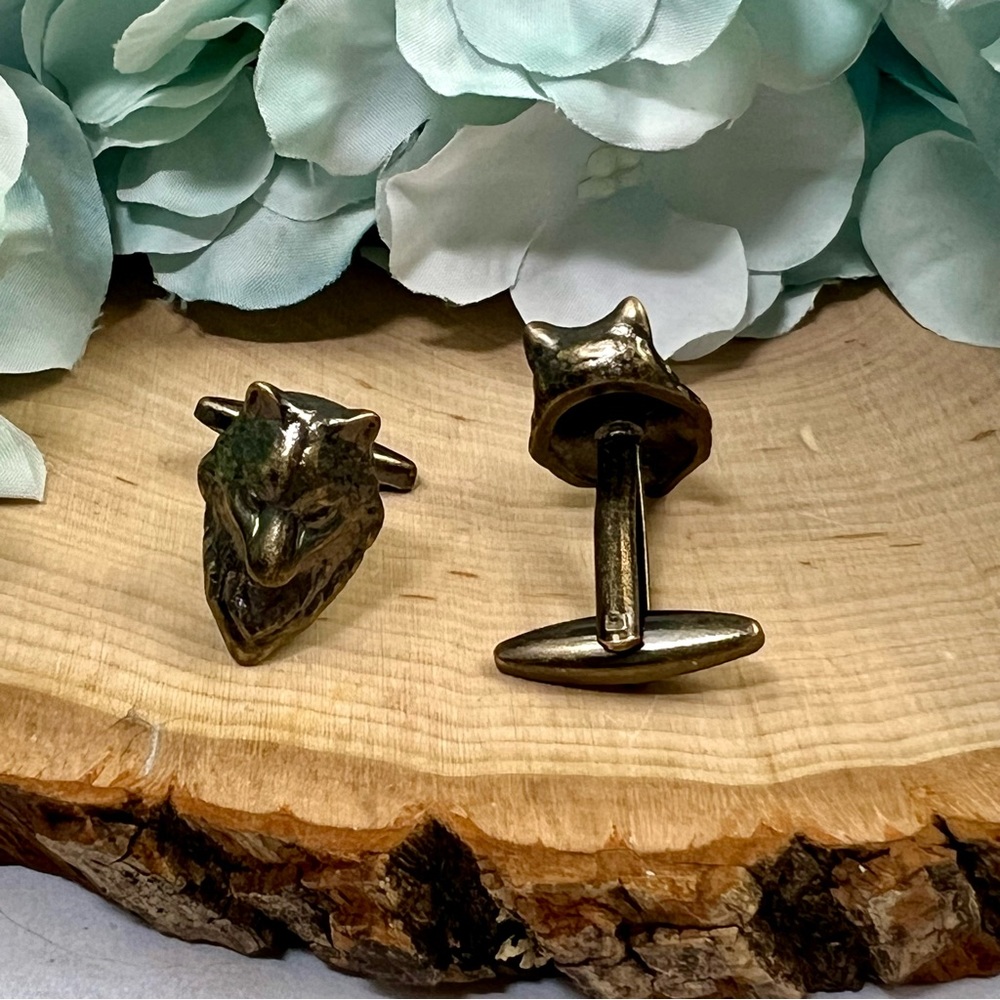 Vintage 3D Gunmetal Wolf Cufflinks - Picture 8 of 16